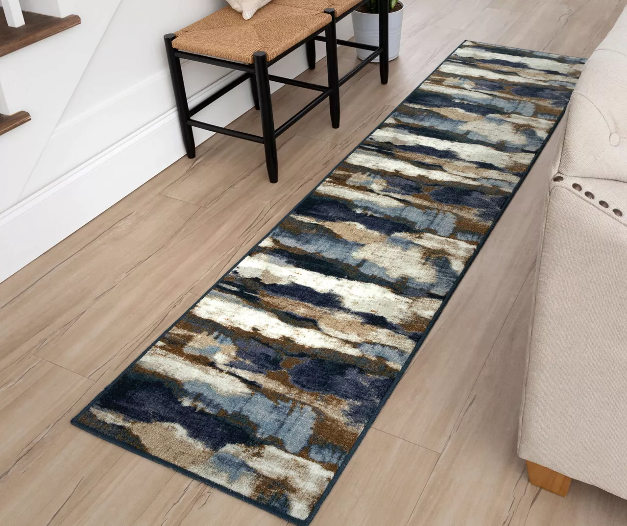 Redondo Blue & Brown Abstract Area Rug, (2' X 8') 5 Redondo Blue & Brown Abstract Area Rug, (2' X 8') - Image 5