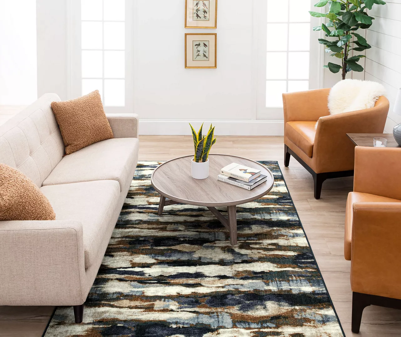 Redondo Blue & Brown Abstract Area Rug, (5' X 8') 5 Redondo Blue & Brown Abstract Area Rug, (5' X 8') - Image 5