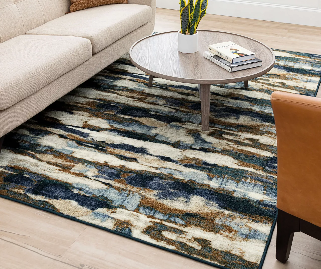 Redondo Blue & Brown Abstract Area Rug, (5' X 8') 7 Redondo Blue & Brown Abstract Area Rug, (5' X 8') - Image 7