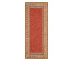 Panama Rust & Gray Geo-Bordered Outdoor Area Rug, (2.5' X 6')