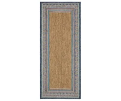 Panama Blue & Brown Geo-Bordered Outdoor Area Rug, (2.5' X 6')
