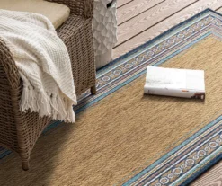 Panama Blue & Brown Geo-Bordered Outdoor Area Rug, (2.5' X 6') -Carpet Promotion 810600313 A0 4
