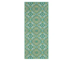 Waterside Teal & White Geometric Outdoor Area Rug, (2.5' X 6')