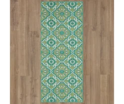 Waterside Teal & White Geometric Outdoor Area Rug, (2.5' X 6') -Carpet Promotion 810600314 A0 2