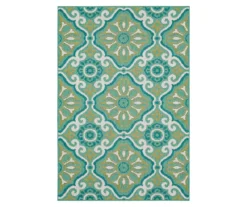 Waterside Teal & White Geometric Outdoor Area Rug, (4' X 5.5')