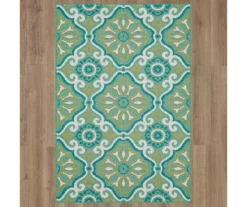 Waterside Teal & White Geometric Outdoor Area Rug, (4' X 5.5') -Carpet Promotion 810600315 A0 2