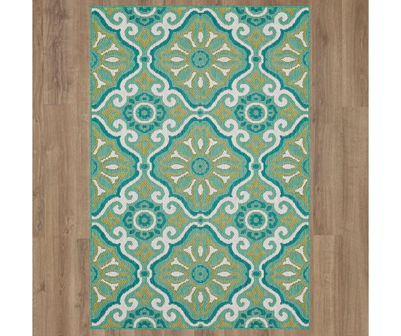 Waterside Teal & White Geometric Outdoor Area Rug, (8' X 10') 4 Waterside Teal & White Geometric Outdoor Area Rug, (8' X 10') - Image 4