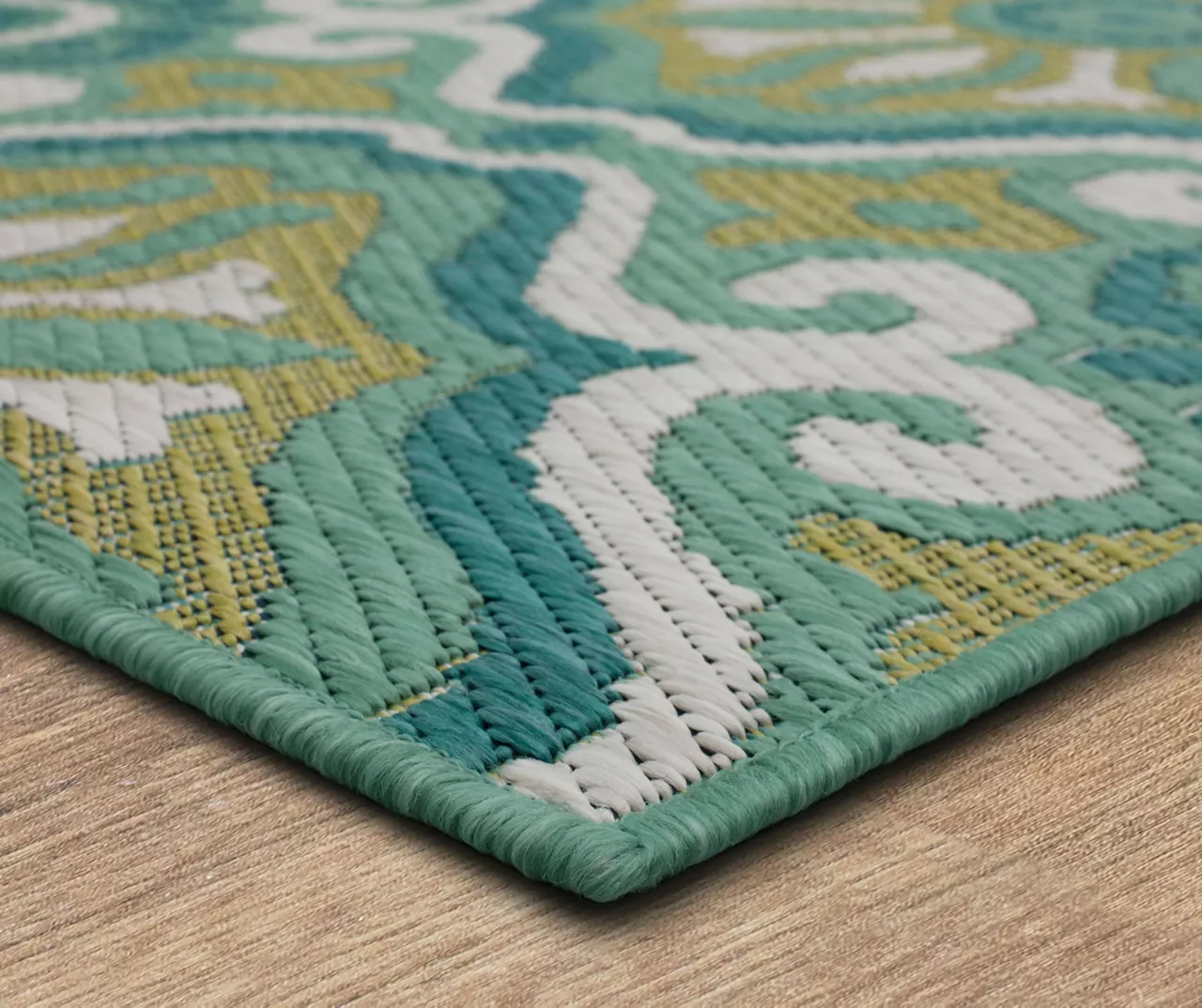 Waterside Teal & White Geometric Outdoor Area Rug, (8' X 10') 2 Waterside Teal & White Geometric Outdoor Area Rug, (8' X 10') - Image 2