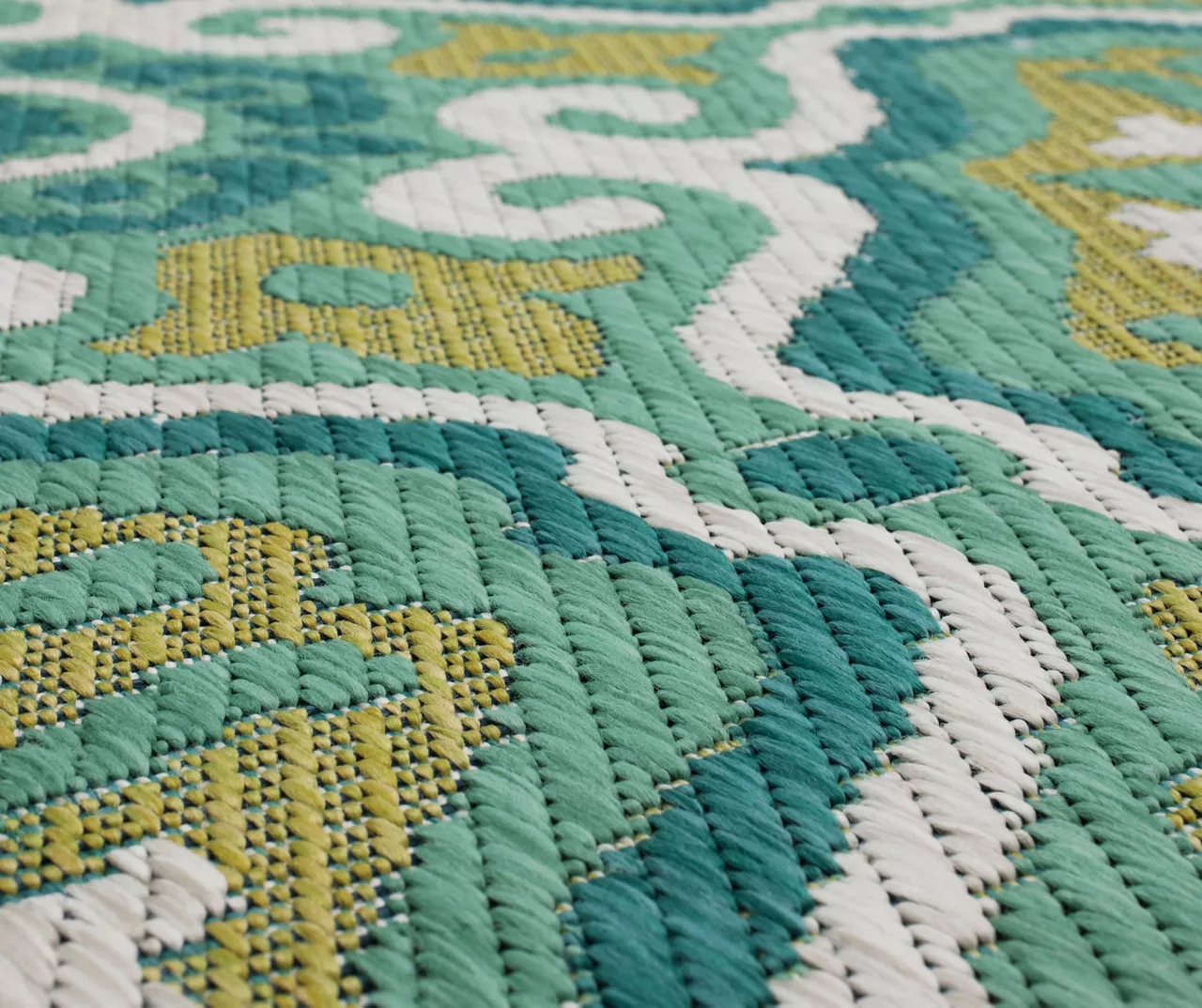 Waterside Teal & White Geometric Outdoor Area Rug, (8' X 10') 5 Waterside Teal & White Geometric Outdoor Area Rug, (8' X 10') - Image 5