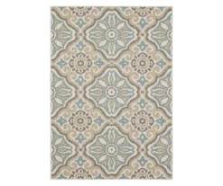 Waterside Light Gray & Turquoise Geometric Outdoor Area Rug, (4' X 5.5')