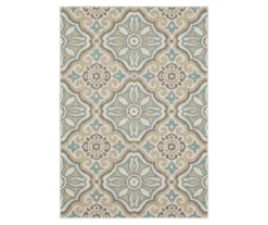 Waterside Light Gray & Turquoise Geometric Outdoor Area Rug, (8' X 10')