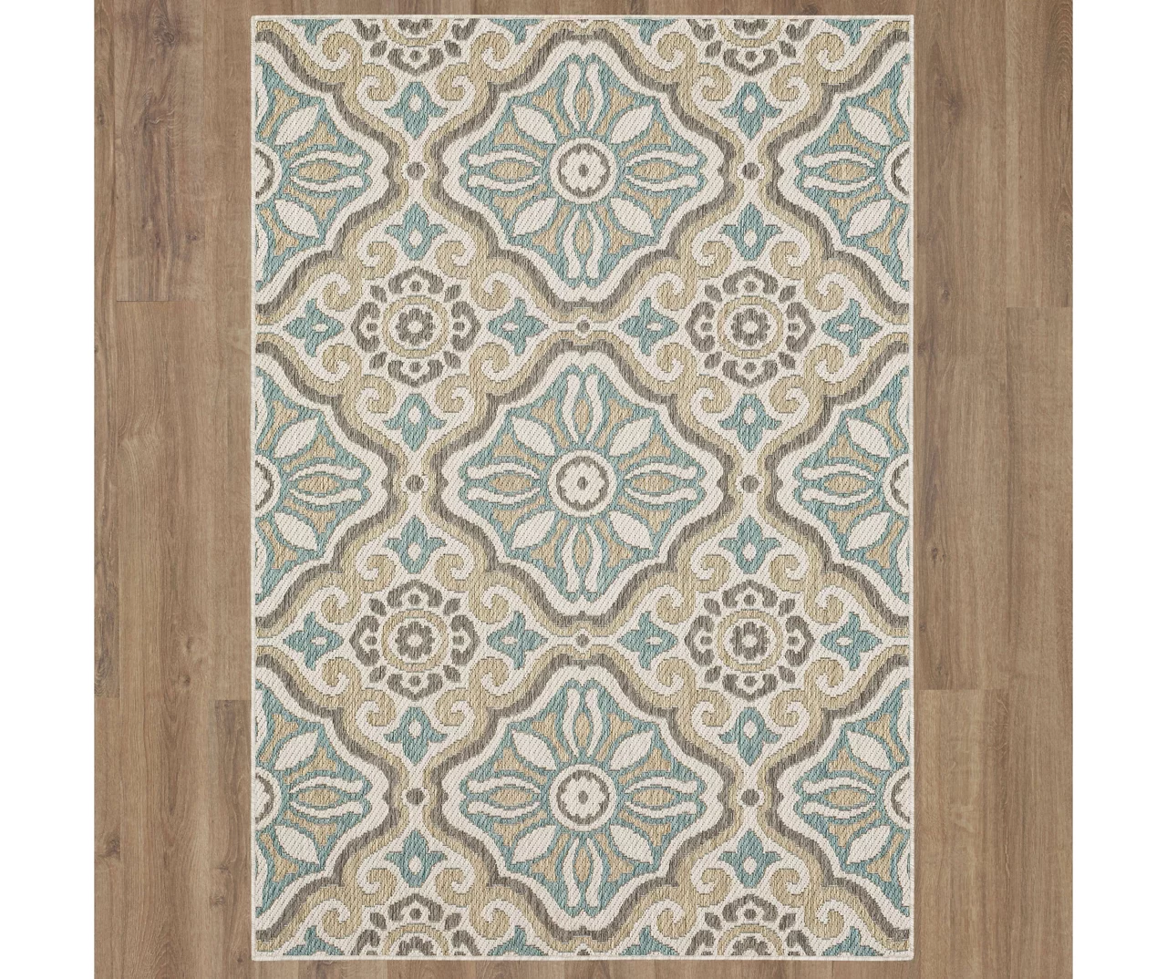 Waterside Light Gray & Turquoise Geometric Outdoor Area Rug, (8' X 10') 4 Waterside Light Gray & Turquoise Geometric Outdoor Area Rug, (8' X 10') - Image 4