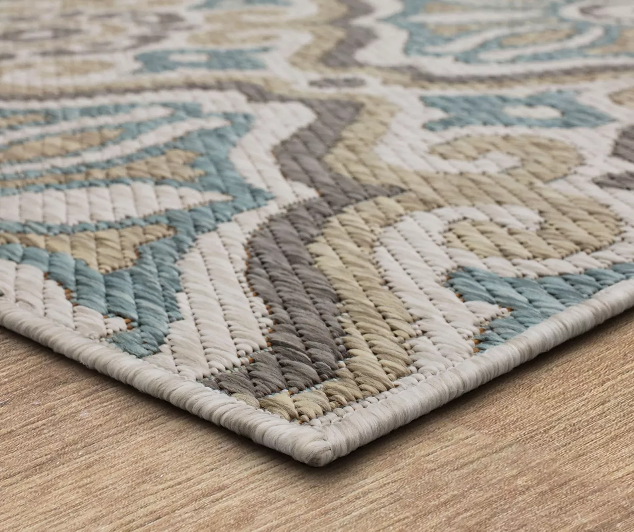 Waterside Light Gray & Turquoise Geometric Outdoor Area Rug, (8' X 10') 2 Waterside Light Gray & Turquoise Geometric Outdoor Area Rug, (8' X 10') - Image 2