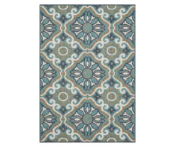 Waterside Blue & White Geometric Outdoor Area Rug, (4' X 5.5')