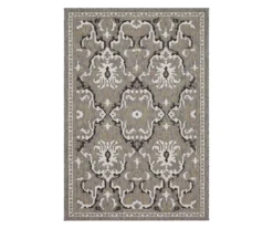 Coastal Desire Taupe & White Ornamental Outdoor Area Rug, (4' X 5.5')
