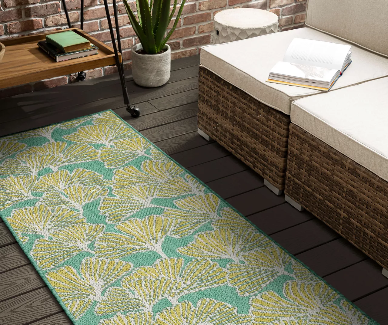 Treasured Garden Lime Green & Turquoise Botanical Outdoor Area Rug, (2.5' X 6') 5 Treasured Garden Lime Green & Turquoise Botanical Outdoor Area Rug, (2.5' X 6') - Image 5