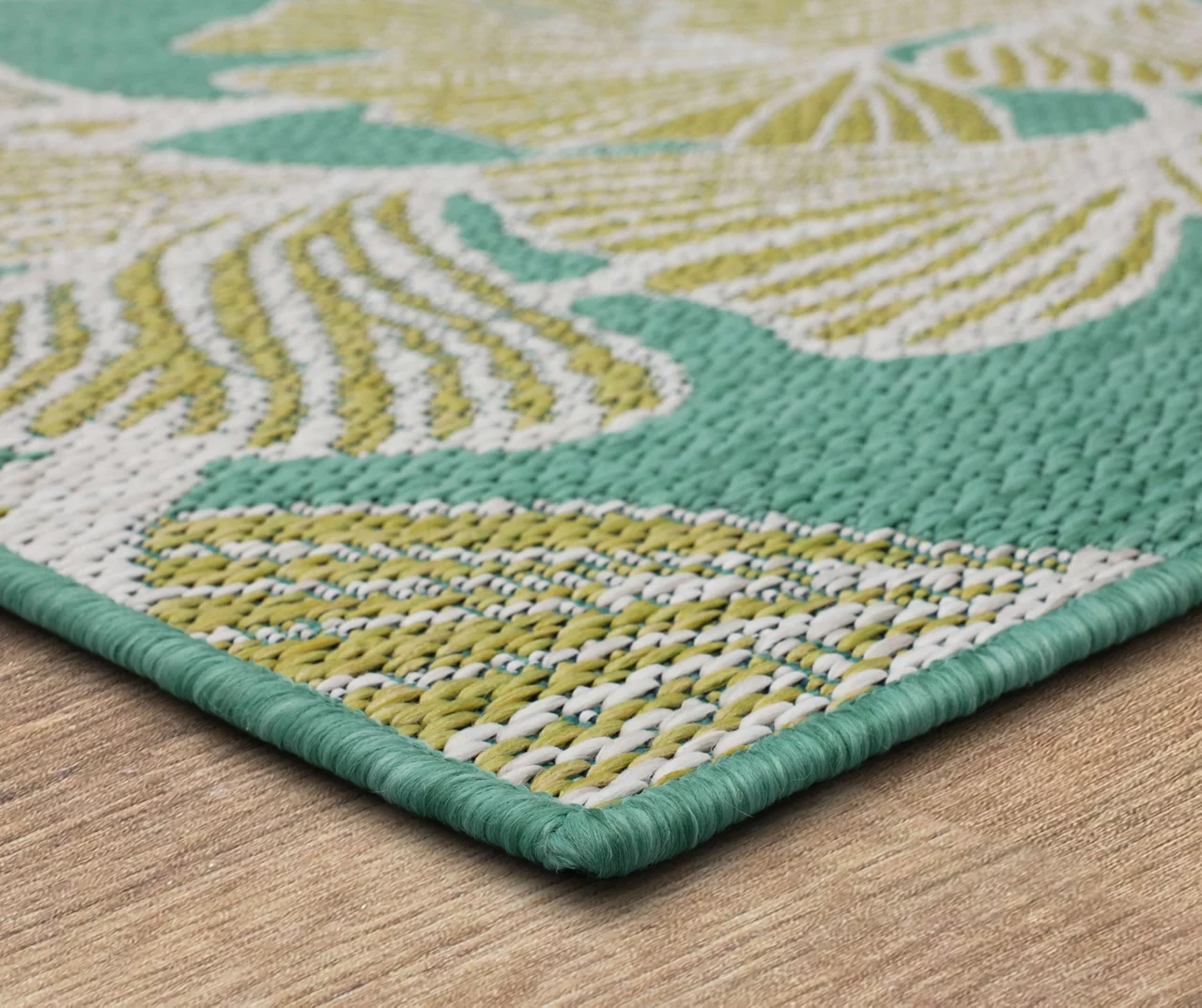 Treasured Garden Lime Green & Turquoise Botanical Outdoor Area Rug, (2.5' X 6') 2 Treasured Garden Lime Green & Turquoise Botanical Outdoor Area Rug, (2.5' X 6') - Image 2