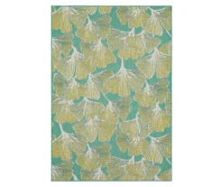 Treasured Garden Lime Green & Turquoise Botanical Outdoor Area Rug, (4' X 5.5')
