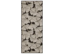 Treasured Garden Dark Gray & White Botanical Outdoor Area Rug, (2.5' X 6')