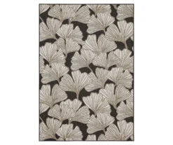 Treasured Garden Dark Gray & White Botanical Outdoor Area Rug, (8' X 10')