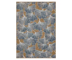 Treasured Garden Navy & Brown Botanical Outdoor Area Rug, (4' X 5.5')