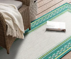 Panama Teal & White Geo-Bordered Outdoor Area Rug, (2.5' X 6') -Carpet Promotion 810600362 A0 4