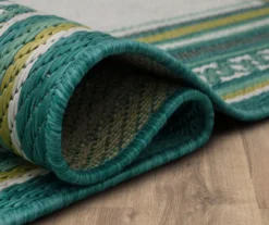 Panama Teal & White Geo-Bordered Outdoor Area Rug, (2.5' X 6') -Carpet Promotion 810600362 A8 5