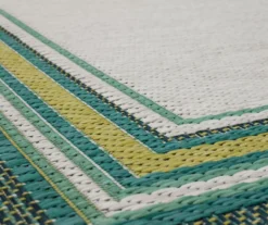Panama Teal & White Geo-Bordered Outdoor Area Rug, (4' X 5.5') -Carpet Promotion 810600363 A8 3