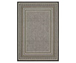 Panama Dark Gray & Black Geo-Bordered Outdoor Area Rug, (8' X 10')