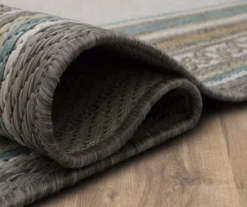 Panama Light Gray & Turquoise Geo-Bordered Outdoor Area Rug, (2.5' X 6') -Carpet Promotion 810600370 A8 5