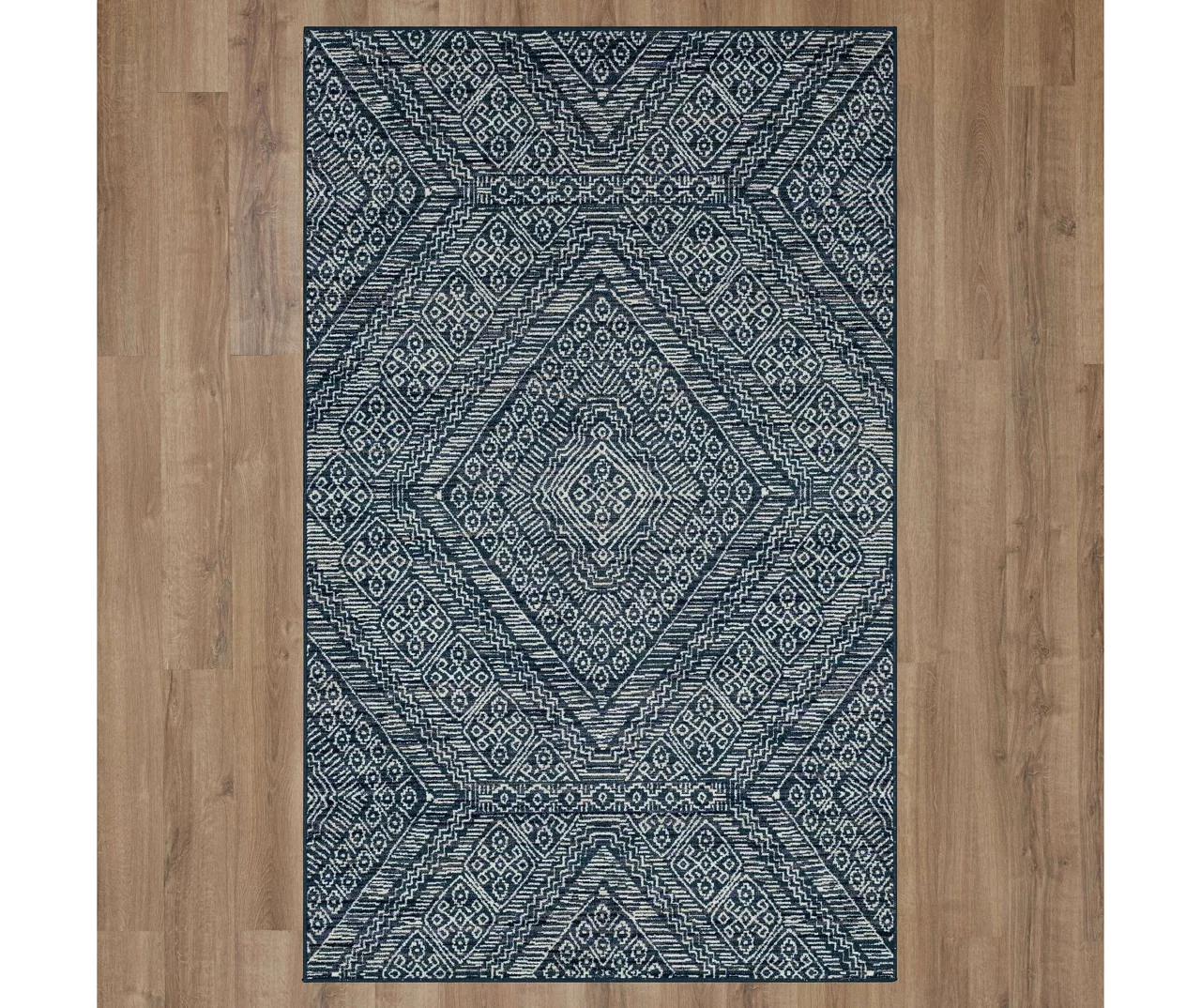 Blue & White Geometric Diamond Area Rug, (5' X 8') 3 Blue & White Geometric Diamond Area Rug, (5' X 8') - Image 3