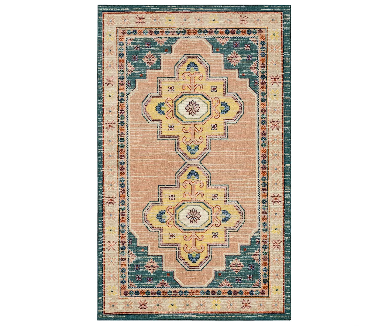 Coeus Green & Beige Ornamental Area Rug, (5' X 8') 1 Coeus Green & Beige Ornamental Area Rug, (5' X 8')