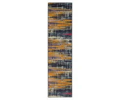 Kaven Orange & Navy Multi-Color Crosshatch Area Rug, (2' X 8')