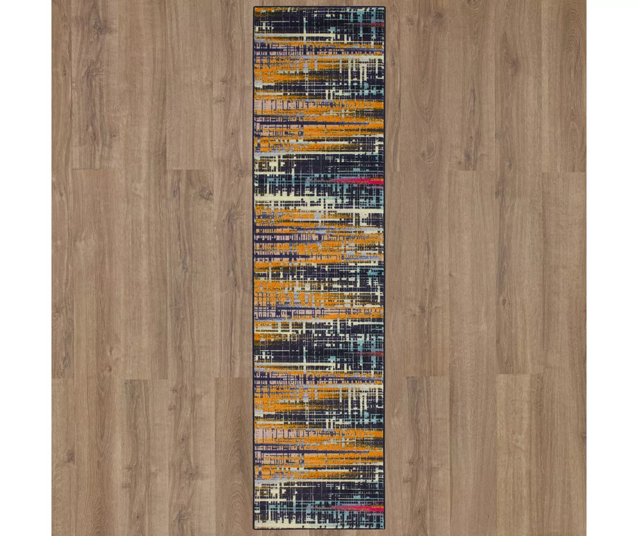 Kaven Orange & Navy Multi-Color Crosshatch Area Rug, (2' X 8') 4 Kaven Orange & Navy Multi-Color Crosshatch Area Rug, (2' X 8') - Image 4