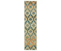 Zarel Rust & Blue Arabesque Area Rug, (2' X 8')