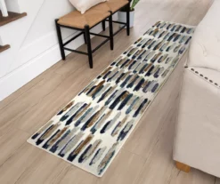 Quicksilver Blue, Brown & White Abstract Area Rug, (2' X 8') -Carpet Promotion 810600446 A0 3