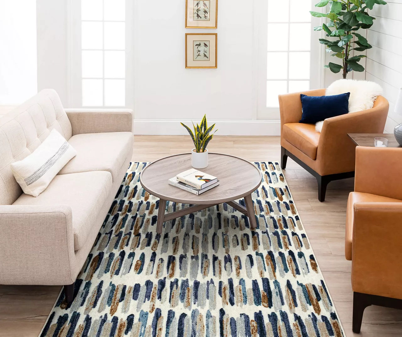 Quicksilver Blue, Brown & White Abstract Area Rug, (5' X 8') 5 Quicksilver Blue, Brown & White Abstract Area Rug, (5' X 8') - Image 5