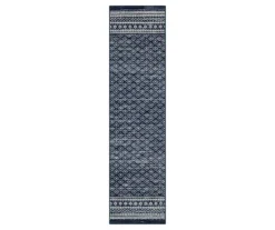 Harley Hill Navy & White Geometric Area Rug, (2' X 8')