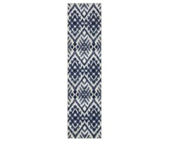 Oreille Navy & White Ikat Area Rug, (2' X 8')