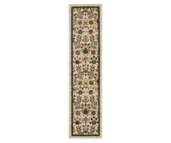 Muskberry Cream & Brown Floral Area Rug, (2' X 8')