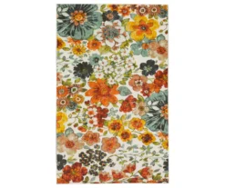 White, Green & Orange Blossoms Area Rug, (5' X 8')