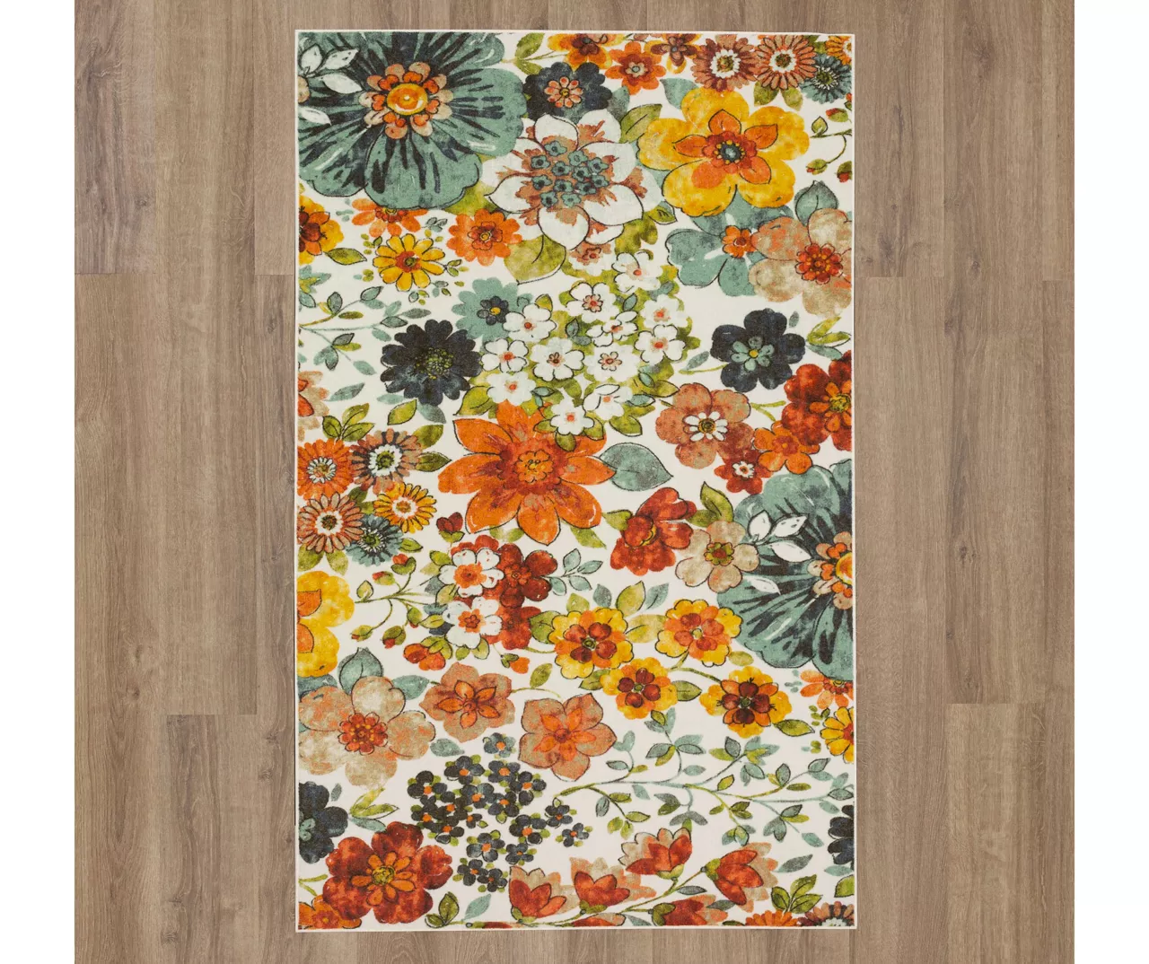 White, Green & Orange Blossoms Area Rug, (5' X 8') 4 White, Green & Orange Blossoms Area Rug, (5' X 8') - Image 4