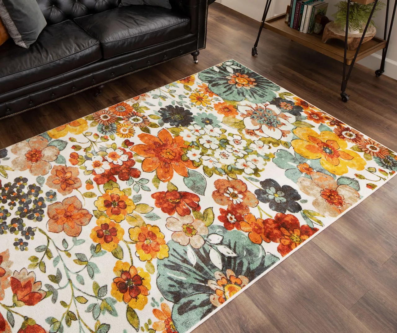 White, Green & Orange Blossoms Area Rug, (5' X 8') 8 White, Green & Orange Blossoms Area Rug, (5' X 8') - Image 8
