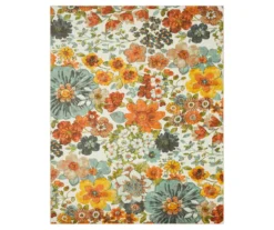 White, Green & Orange Blossoms Area Rug, (8' X 10')