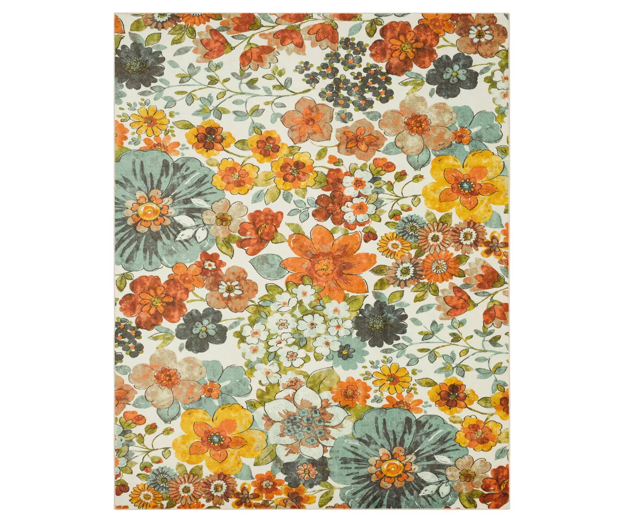 White, Green & Orange Blossoms Area Rug, (8' X 10') 1 White, Green & Orange Blossoms Area Rug, (8' X 10')