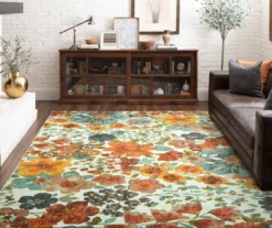 White, Green & Orange Blossoms Area Rug, (8' X 10') 13 White, Green & Orange Blossoms Area Rug, (8' X 10') -Carpet Promotion 810600505 A0 3