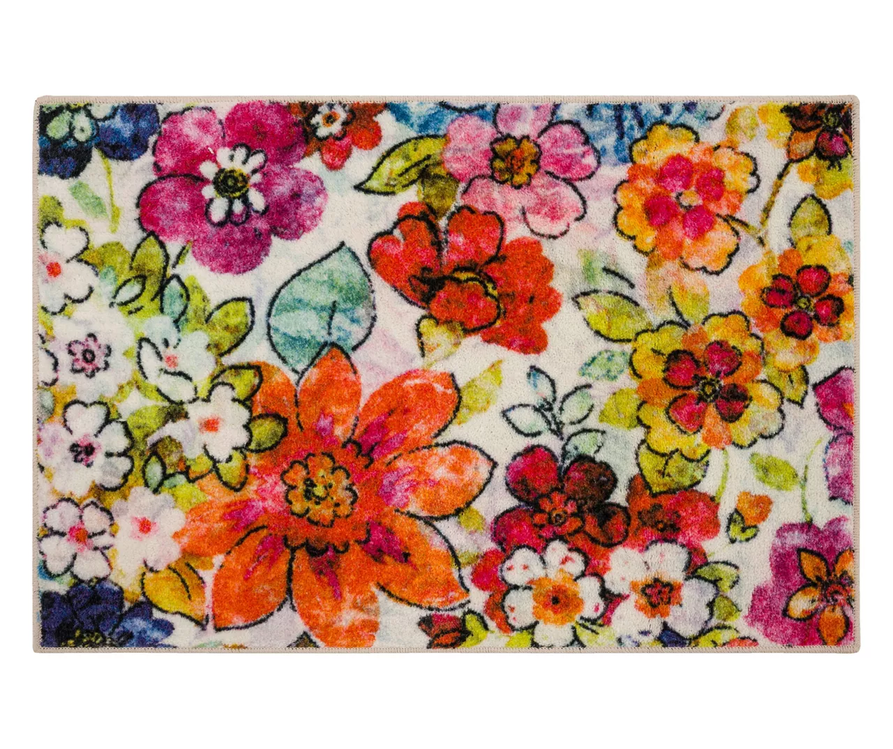 White, Yellow & Red Blossoms Area Rug, (2' X 3') 1 White, Yellow & Red Blossoms Area Rug, (2' X 3')
