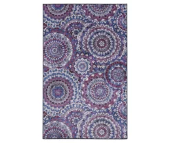 Florence Purple, Blue & White Medallion Area Rug, (5' X 8')