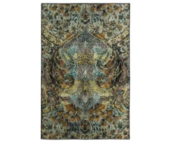 Lova Gold & Blue Floral Paisley Area Rug, (8' X 10')