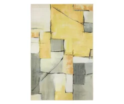 Yellow & Gray Painted Abstract Geometric Area Rug, (5' X 8')